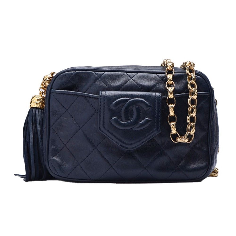 Chanel Matelasse Fringed Bijou Chain Shoulder Lambskin Navy Bag